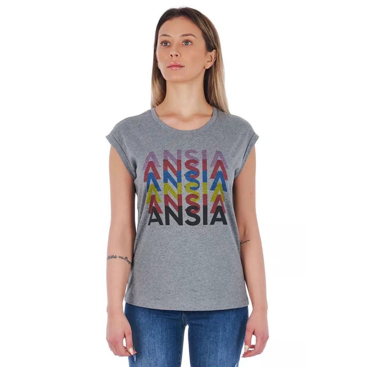 Frankie Morello Gray Cotton Dame T-Shirt