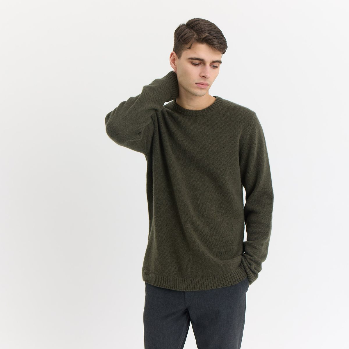 Franz O-neck Wool Knit - Russian Olive - XXL