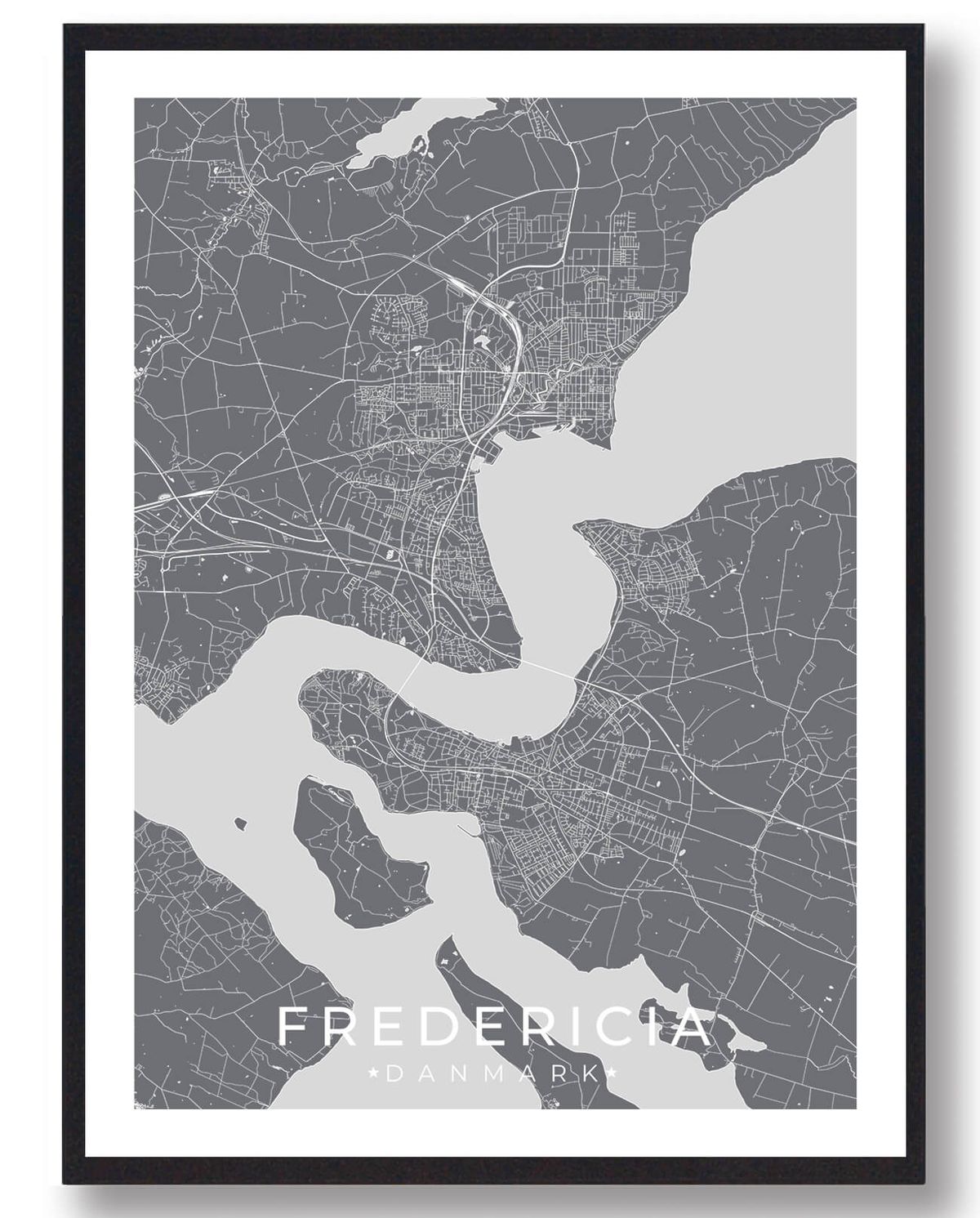 Fredericia by plakat - grå (Størrelse: L - 50x70cm (B2))