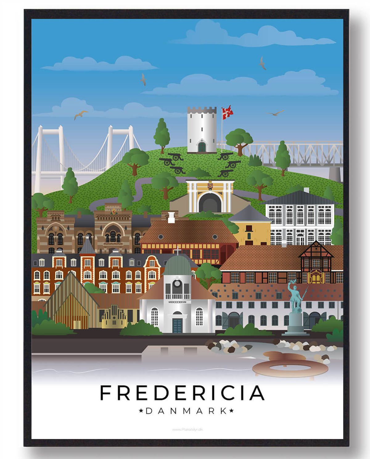 Fredericia byplakat (RESTPARTI) (Størrelse: M - 30x40cm)