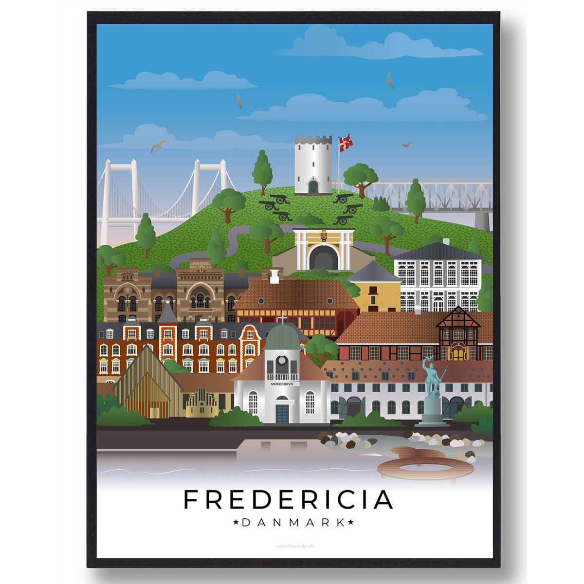 Fredericia byplakat (RESTPARTI) (Størrelse: XL - 70x100cm)