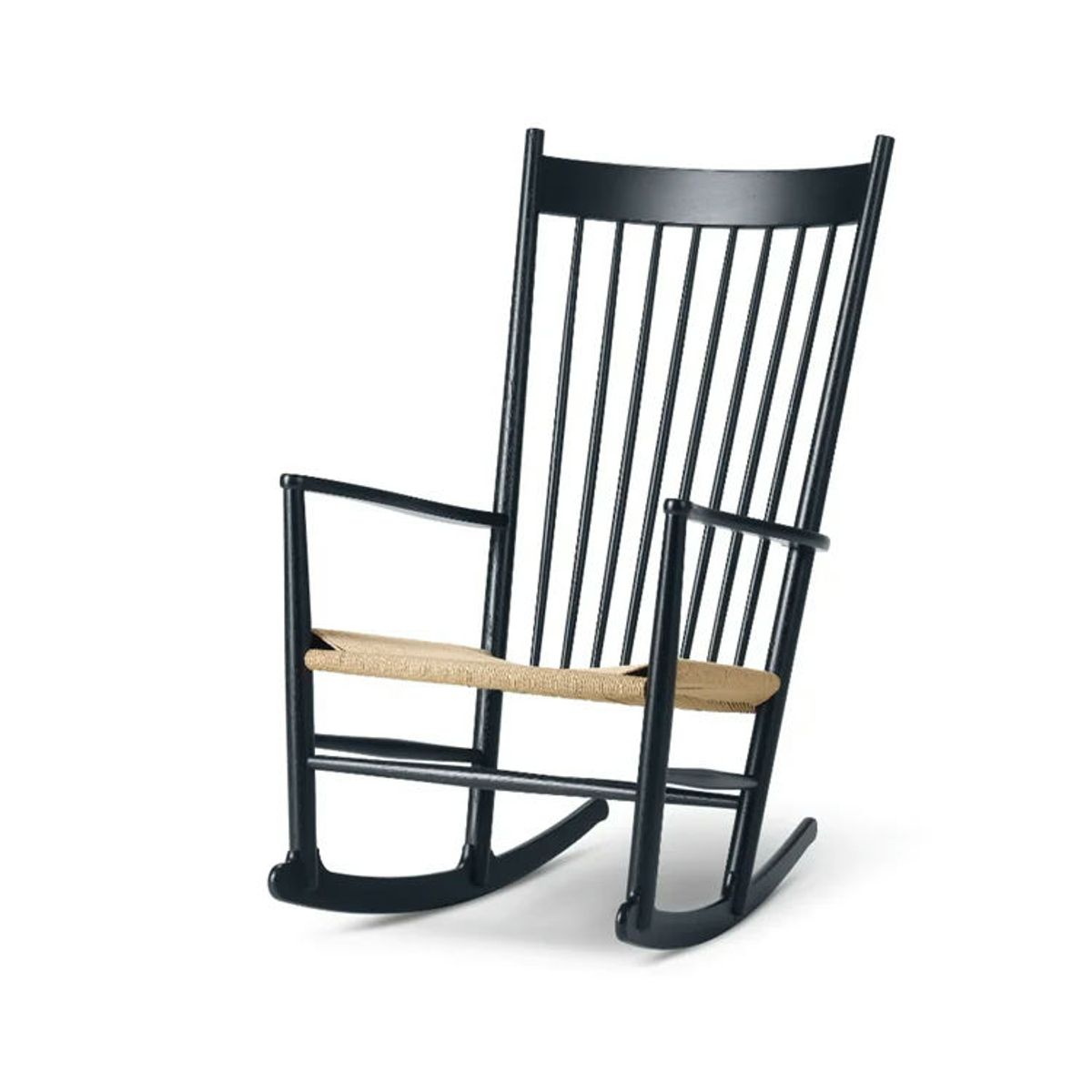 Fredericia Furniture Wegner J16 Gyngestol Oak Black Lacquer/Natural Paper Cord