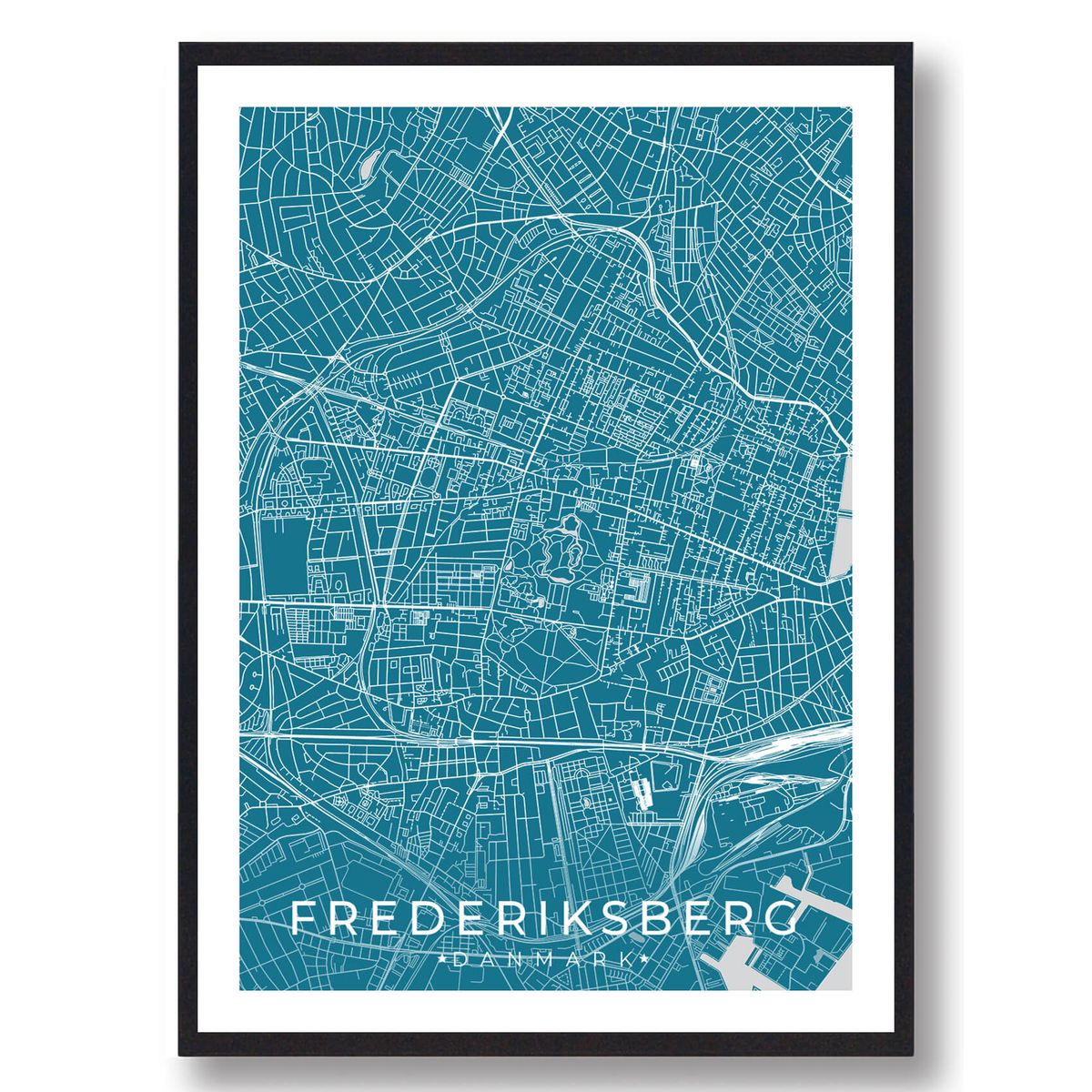 Frederiksberg by plakat - blå (Størrelse: M - 30x40cm)