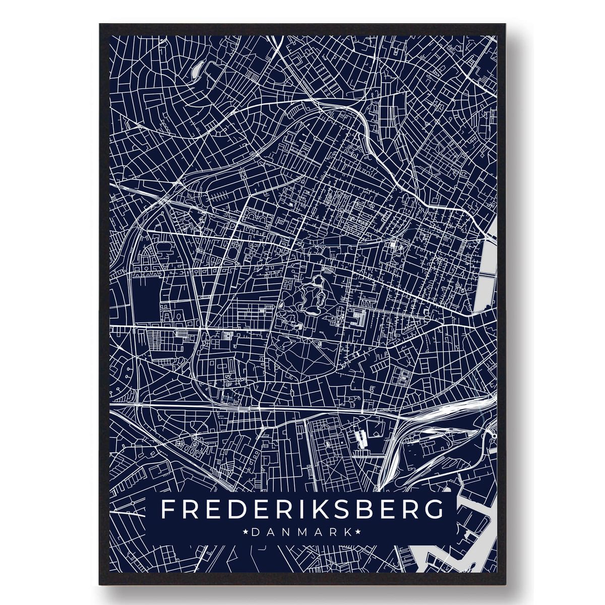 Frederiksberg byplakat - mørkeblå (Størrelse: S - 21x29,7cm (A4))