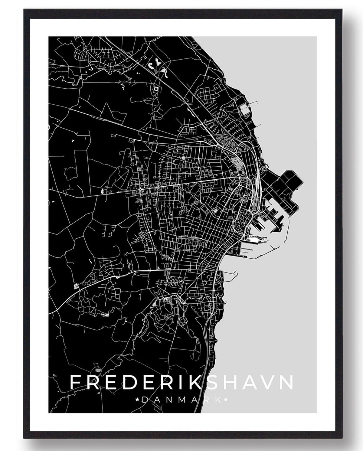 Frederikshavn by plakat - sort (Størrelse: M - 30x40cm)