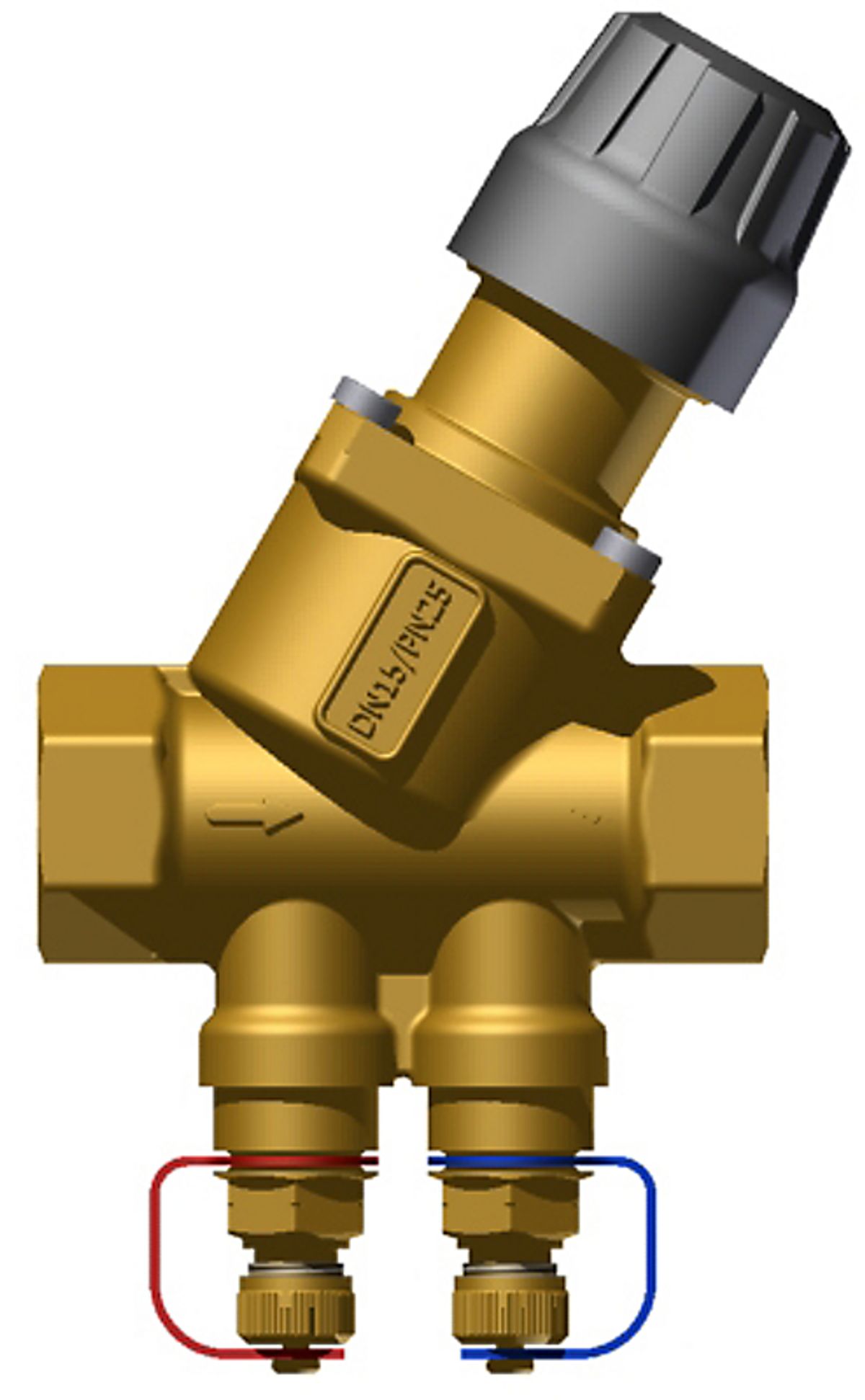 Frese Optima Compact reguleringsventil DN15, low. M/M. 30-200 L/h. Slaglængde 2,5 mm, med trykudtag