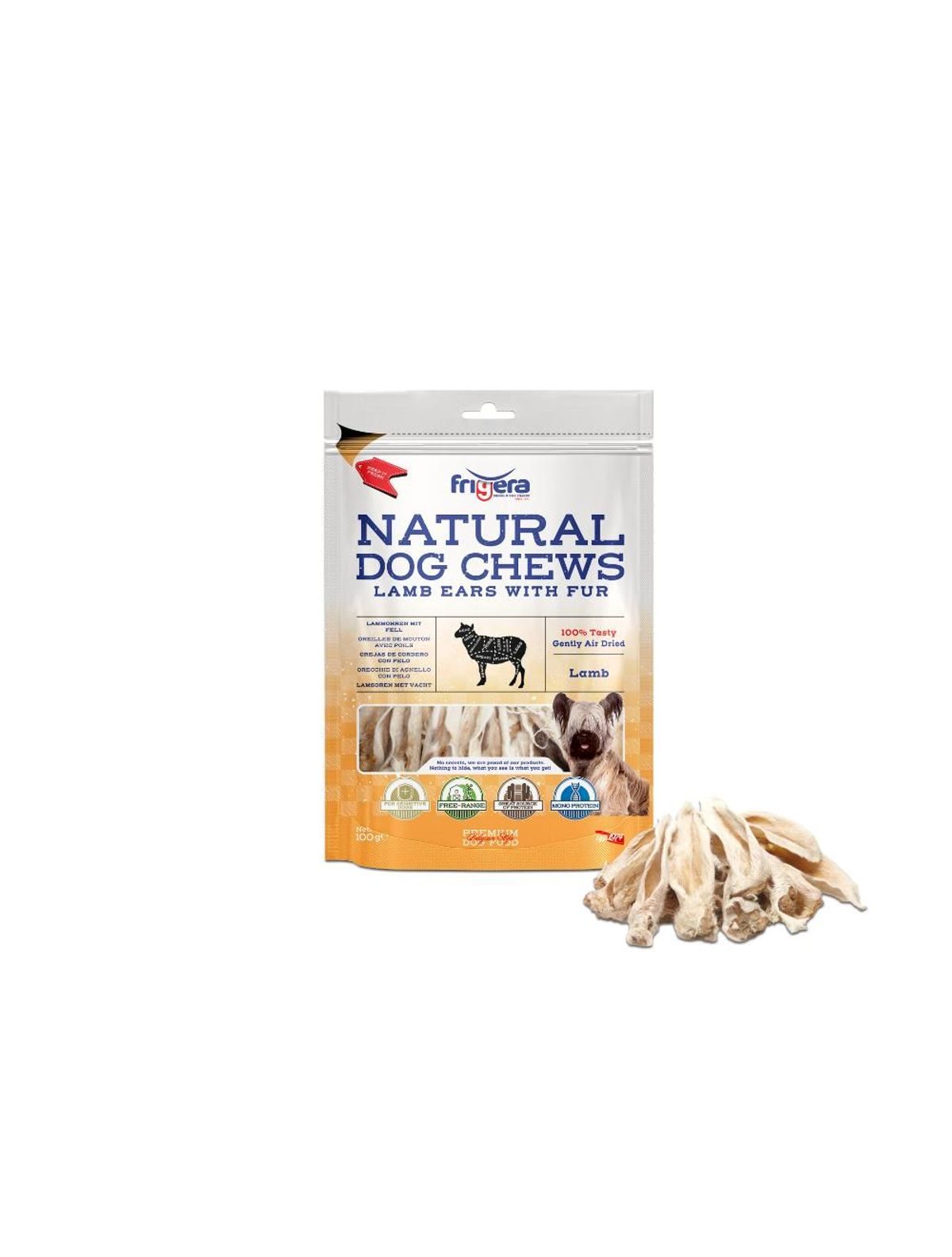 Frigera Natural Dog Chews Lammeører m. hår 100gr