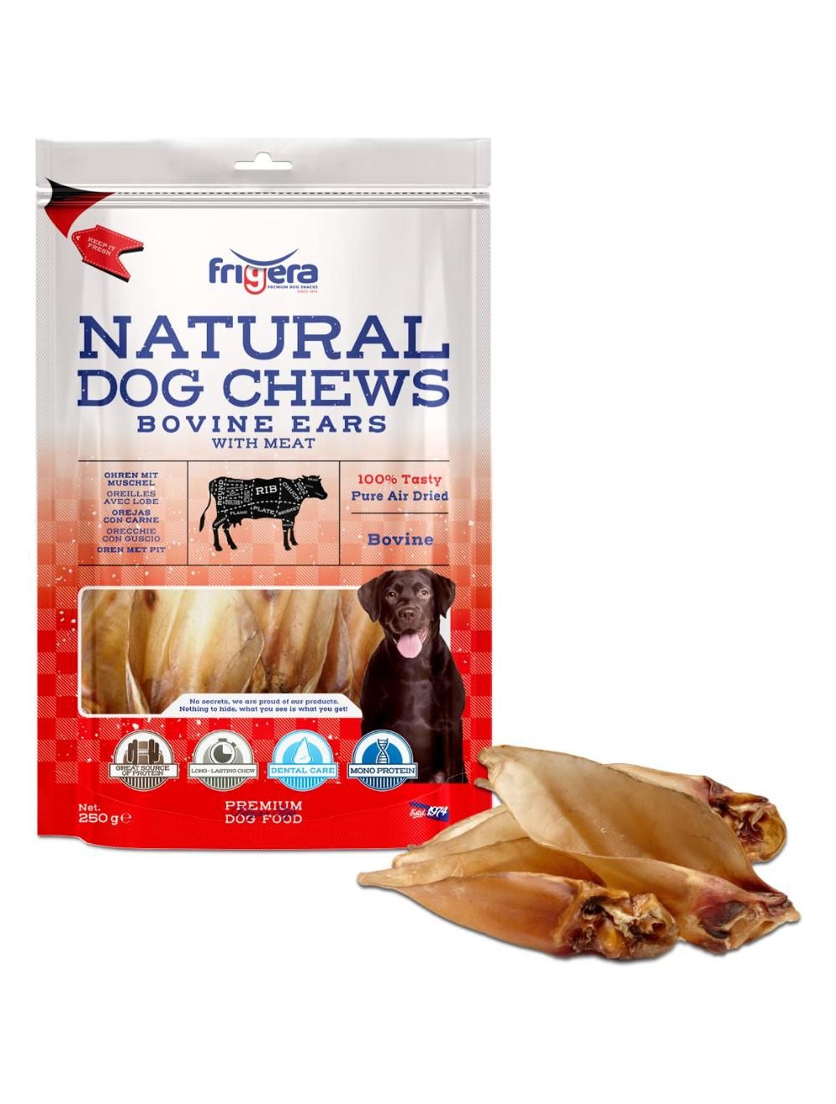 Frigera Natural Dog Chews Okseører m. kød 250gr