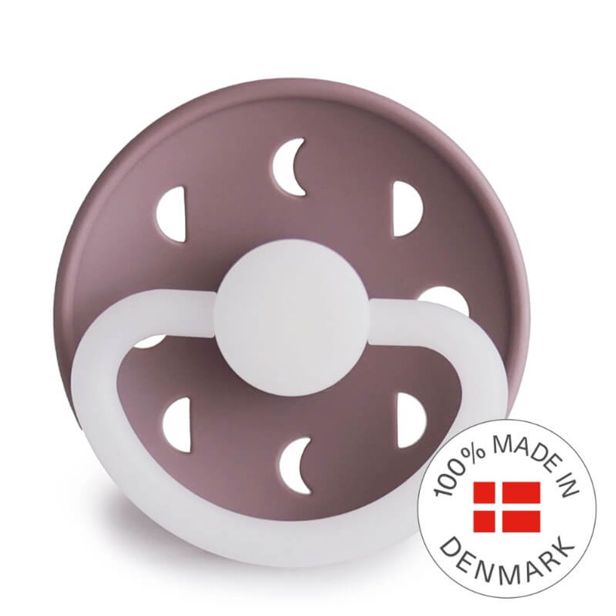 FRIGG - Moon Phase Round Silicone Pacifier Size 2 - Twilight Mauve Night