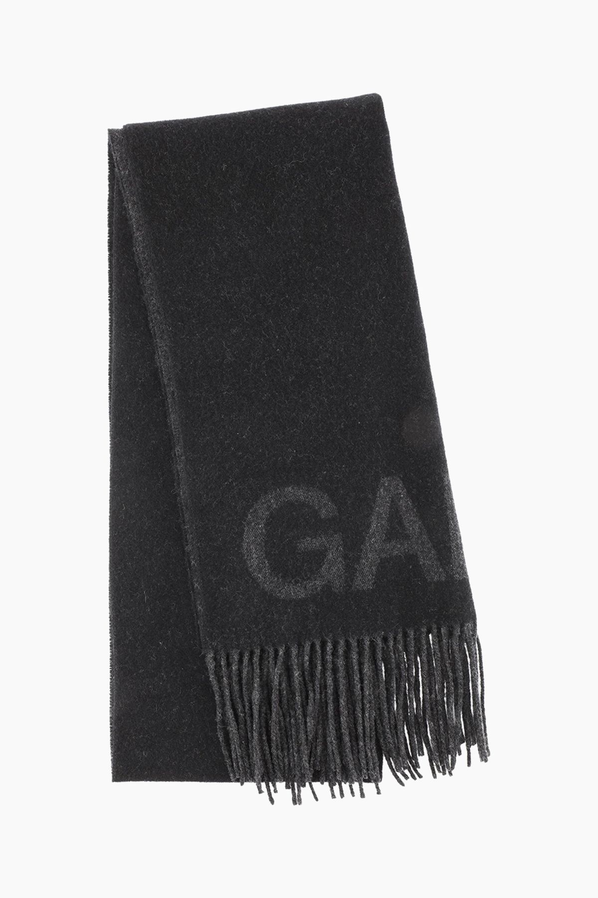 Fringed Wool Scarf A3905 - Black - GANNI - Sort One Size