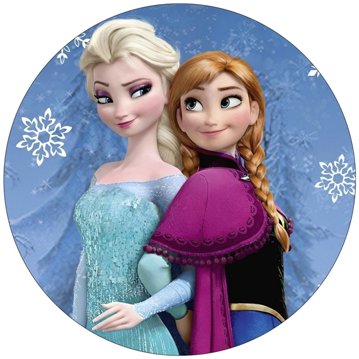 Frozen rundt sukkerprint 19 cm - Elsa og Anna