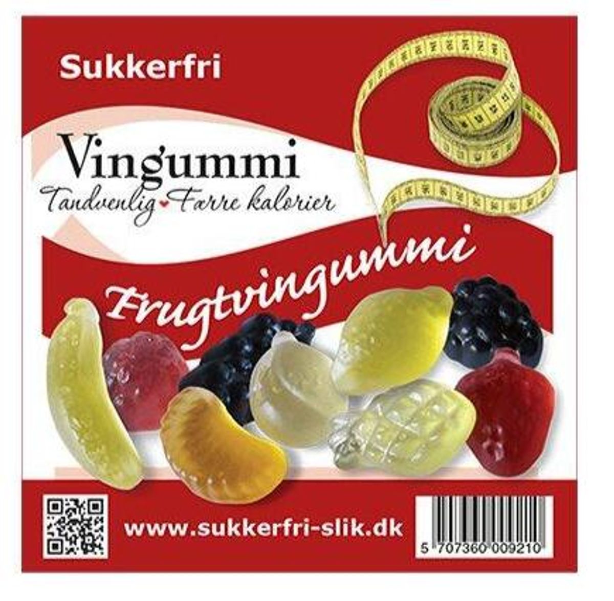 Frugtvingummi, sukkerfri, 90g.