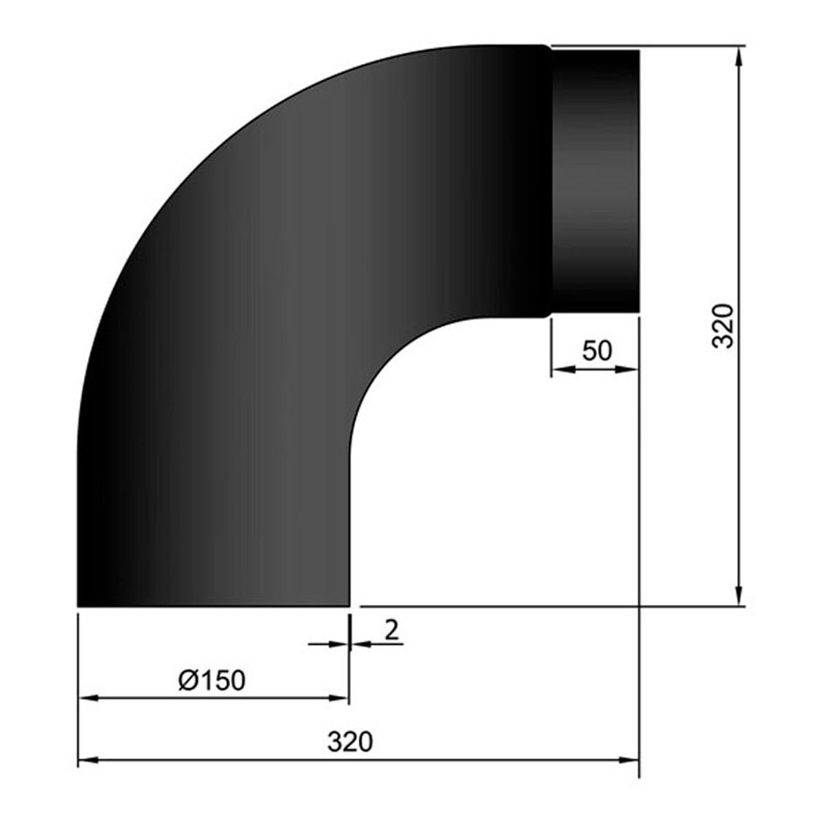 Full Form Bøjning 45-90 ° Ø150 mm - 90 grader