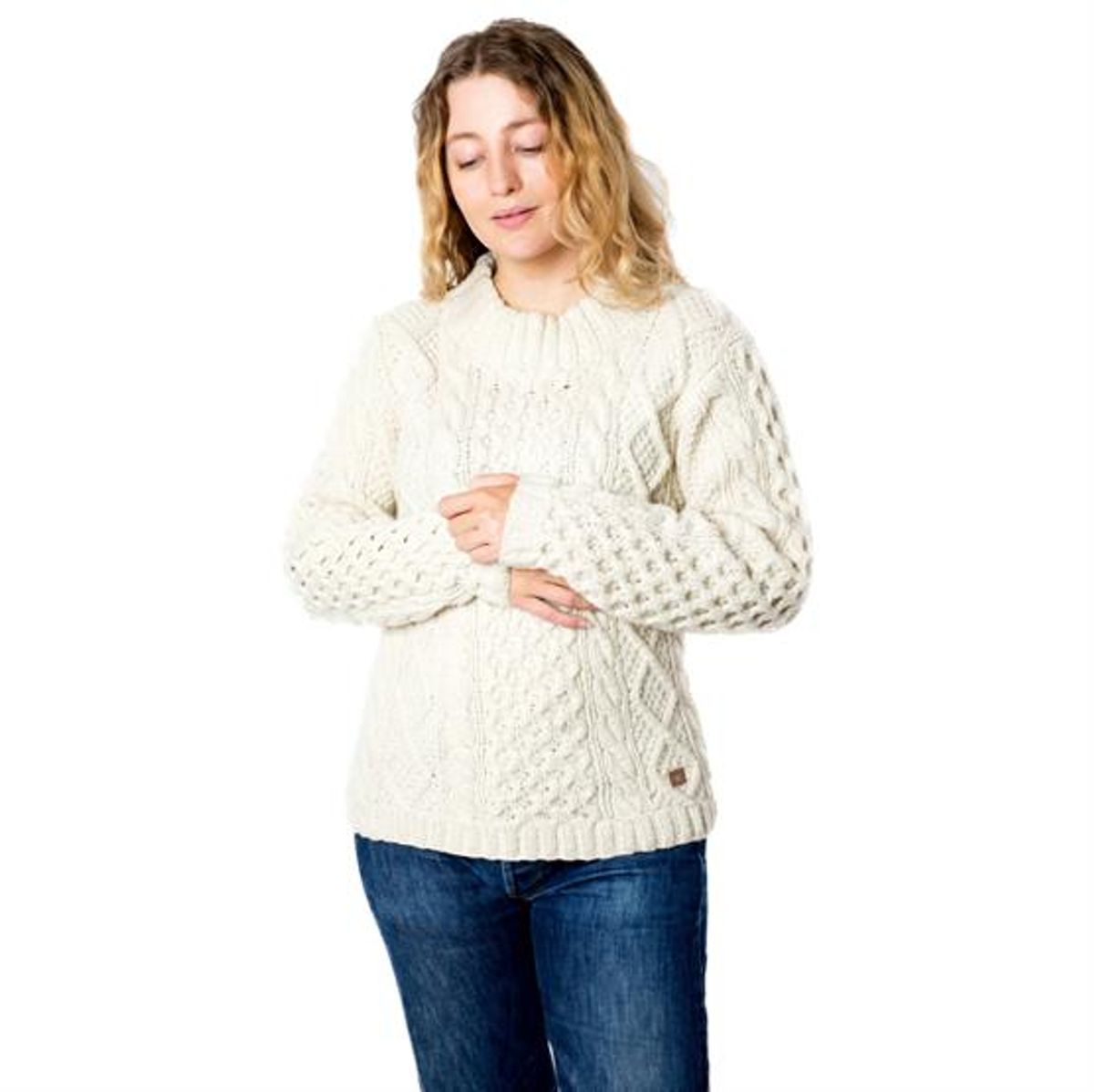 Fuza Wool Ladies Princess Sweater Round Neck, White