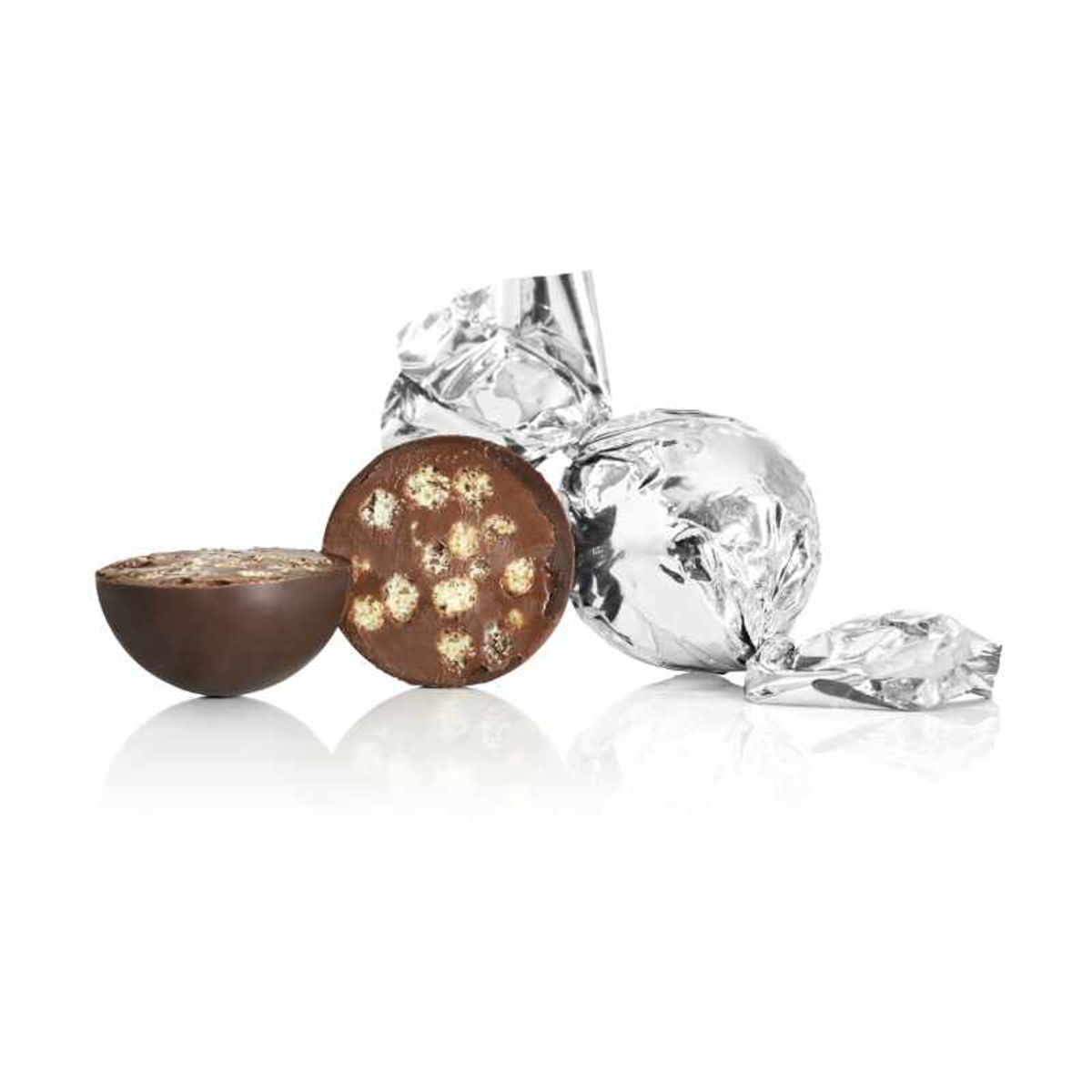 Fyldte chokoladekugler m/ crisp kerne - Sølv - 1 kg