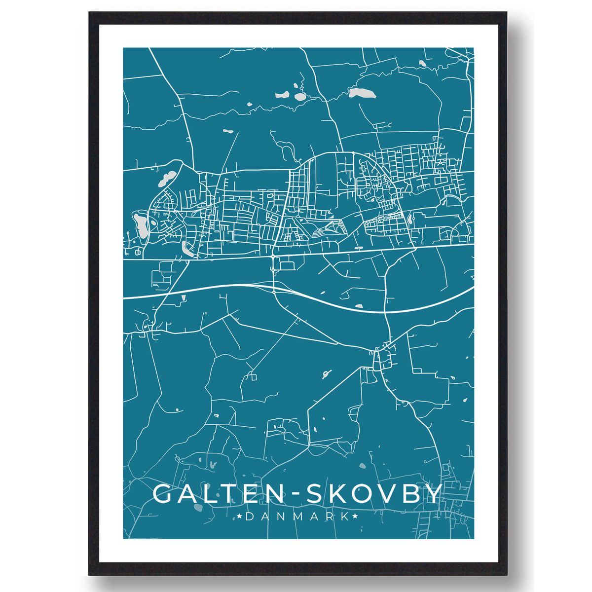 Galten-Skovby by plakat - blå (Størrelse: M - 30x40cm)