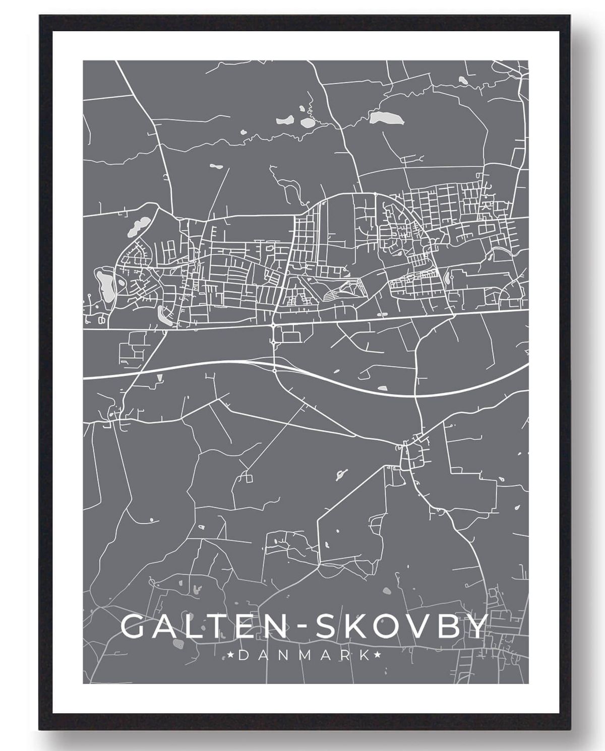 Galten-Skovby by plakat - grå (Størrelse: L - 50x70cm (B2))