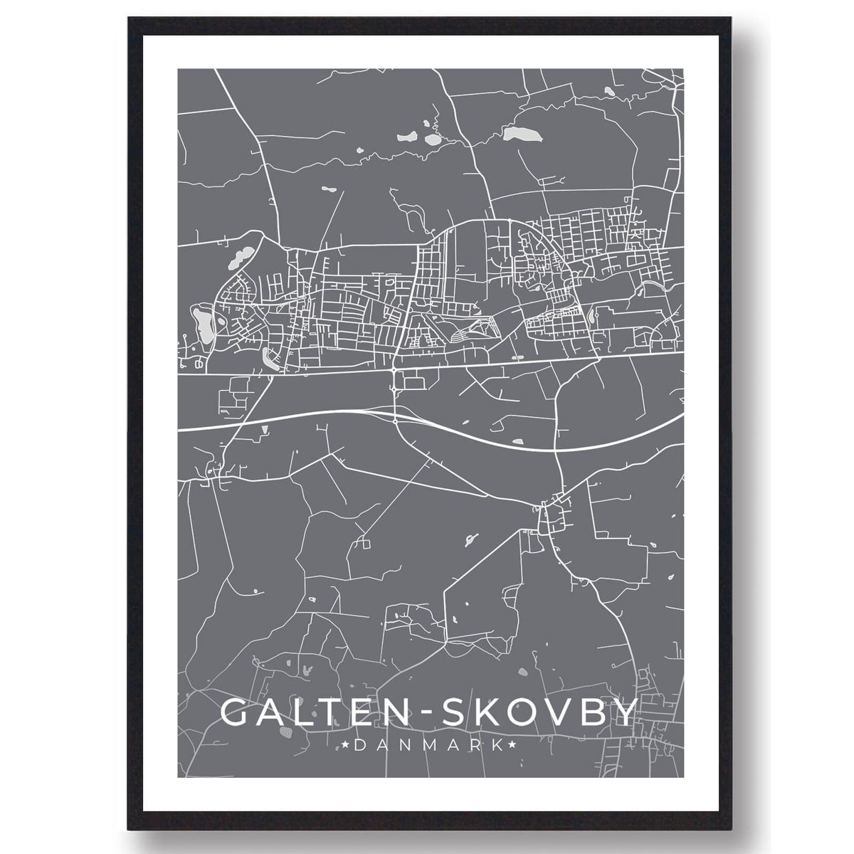 Galten-Skovby by plakat - grå (Størrelse: S - 21x29,7cm (A4))