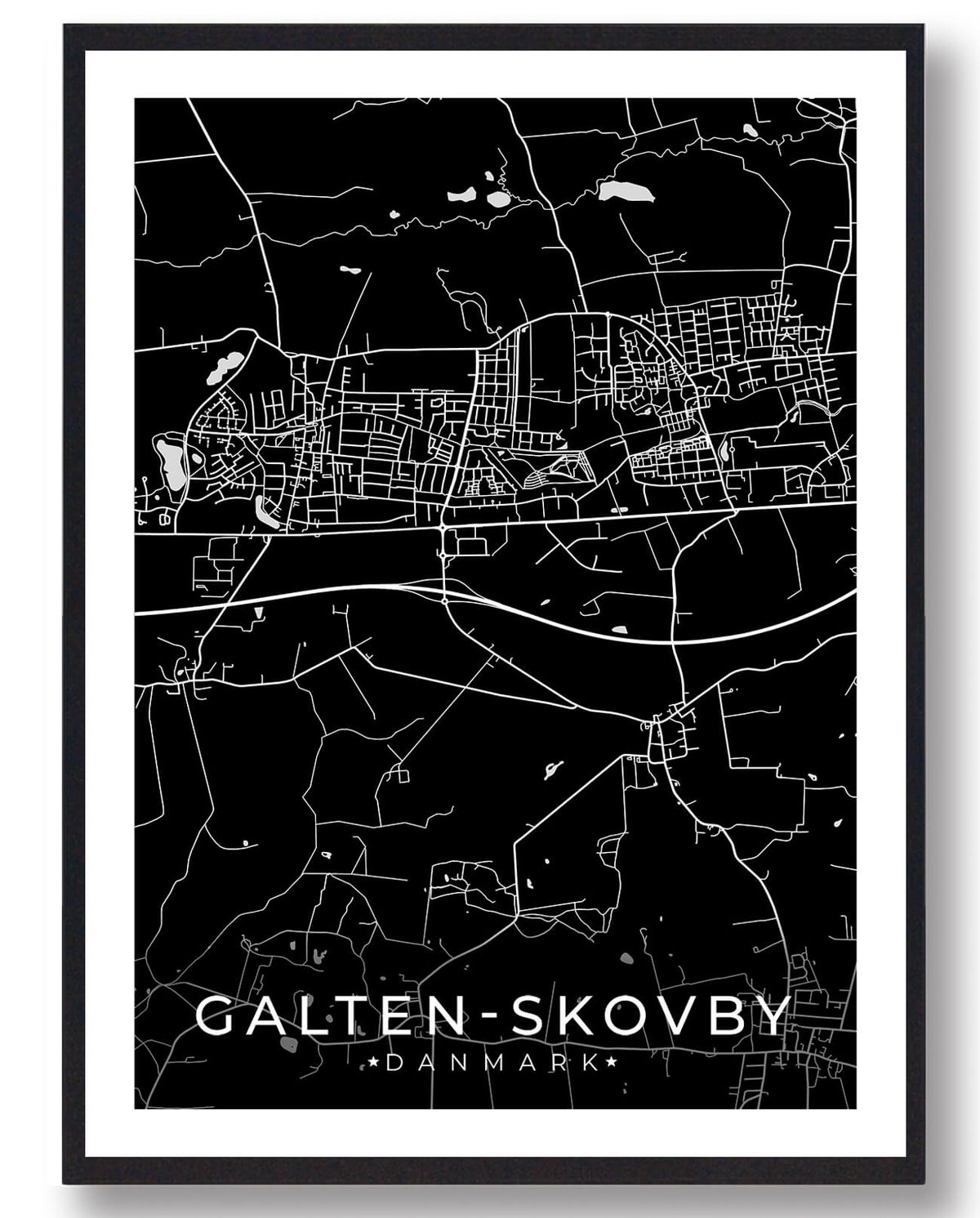 Galten-Skovby by plakat - sort (Størrelse: L - 50x70cm (B2))