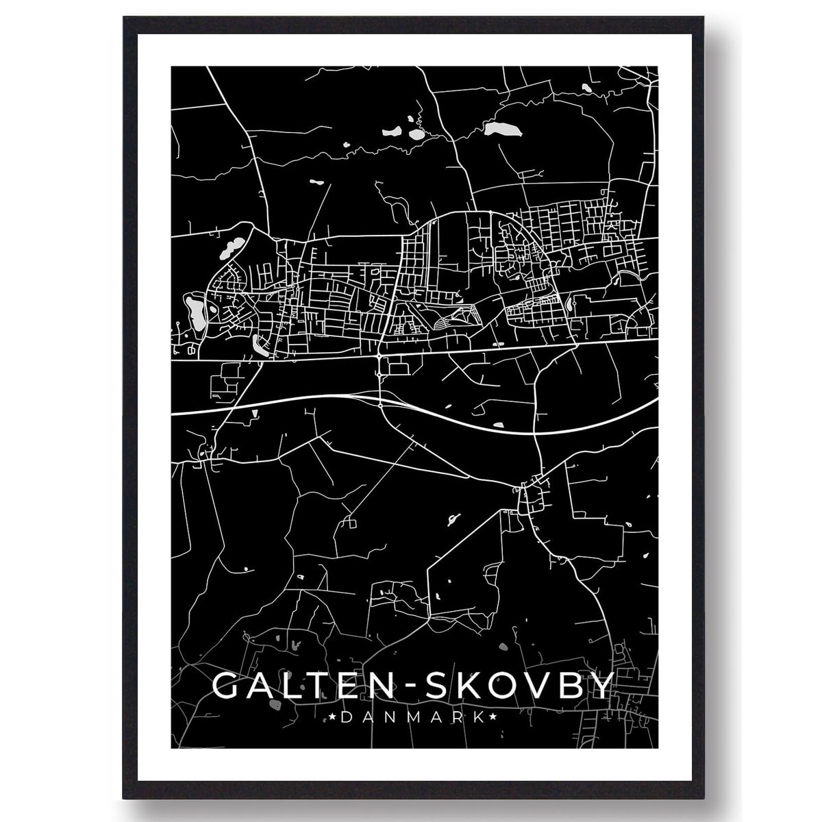 Galten-Skovby by plakat - sort (Størrelse: M - 30x40cm)