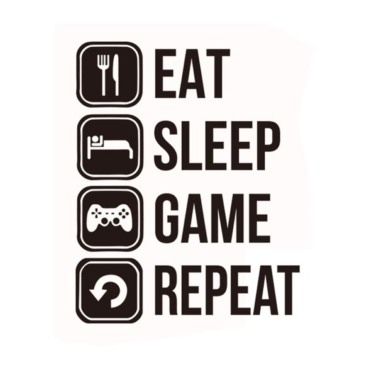 Gamer wallsticker. EAT, SLEEP, GAME, REPEAT. 73x58cm.