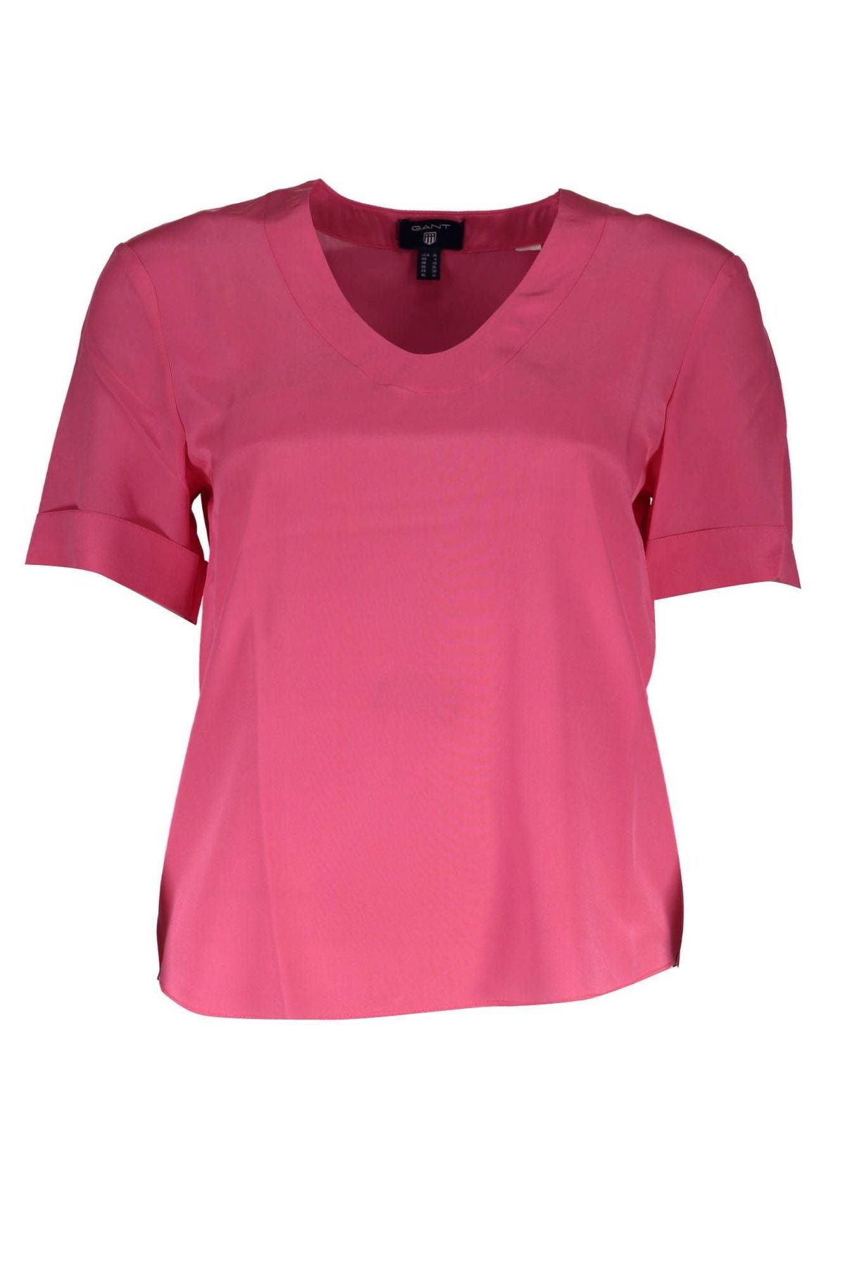 Gant Silk V-Neck Tee in Pink with Logo Accents