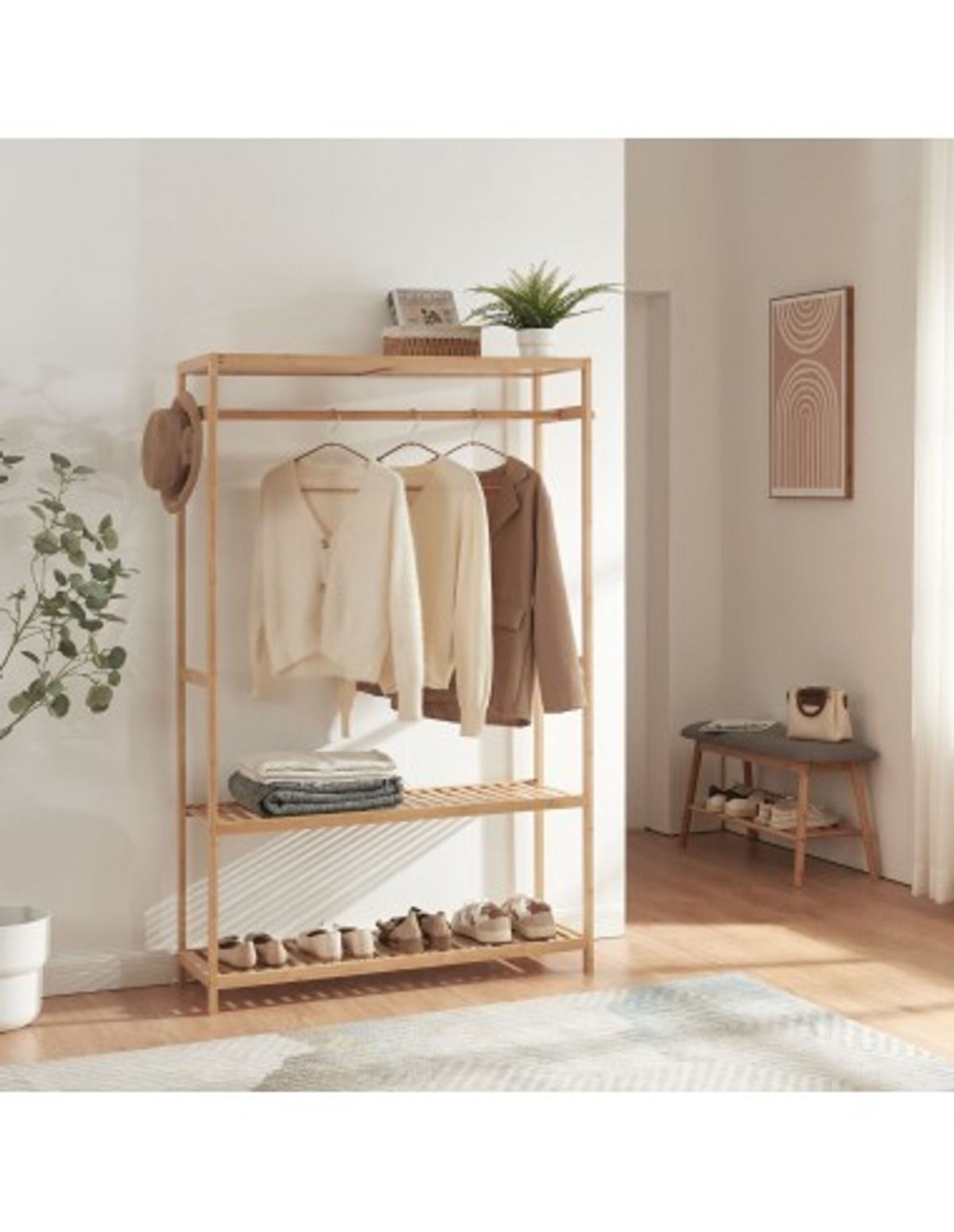 Garderobe stativ i bambus 165 x 100 x 35 cm - Natur