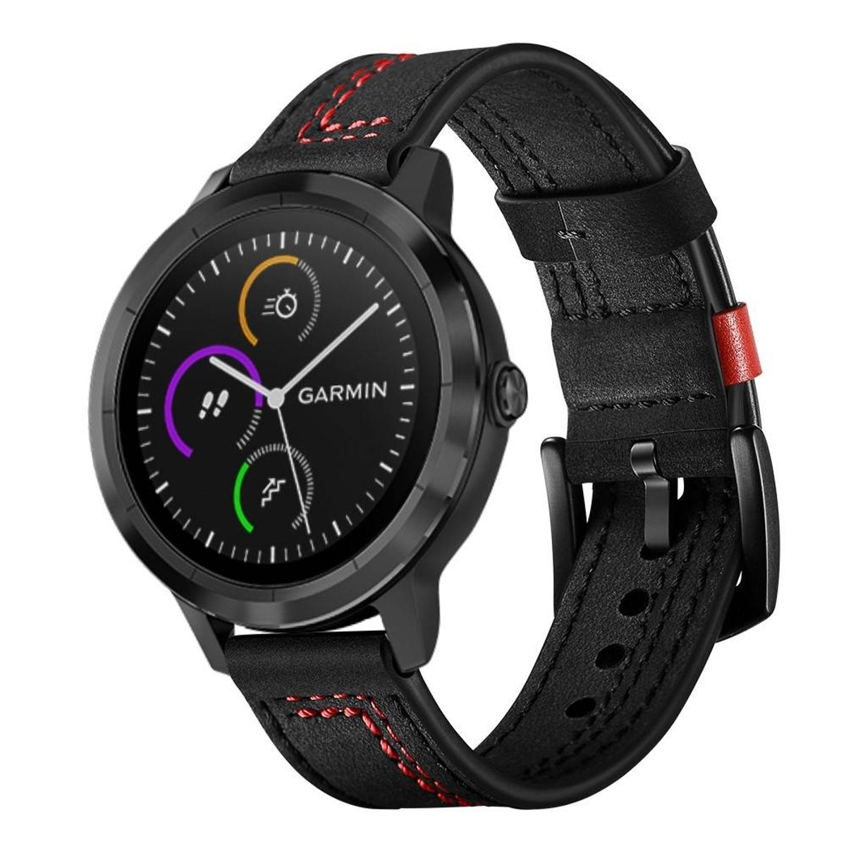 Garmin Vivoactive 3 / Vivomove HR - Design Ægte læder urrem - Sort