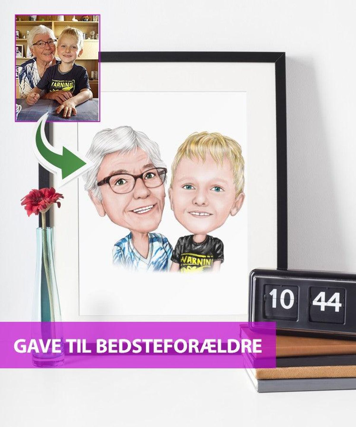 Gave til bedsteforældre - karikaturegning efter dine fotos