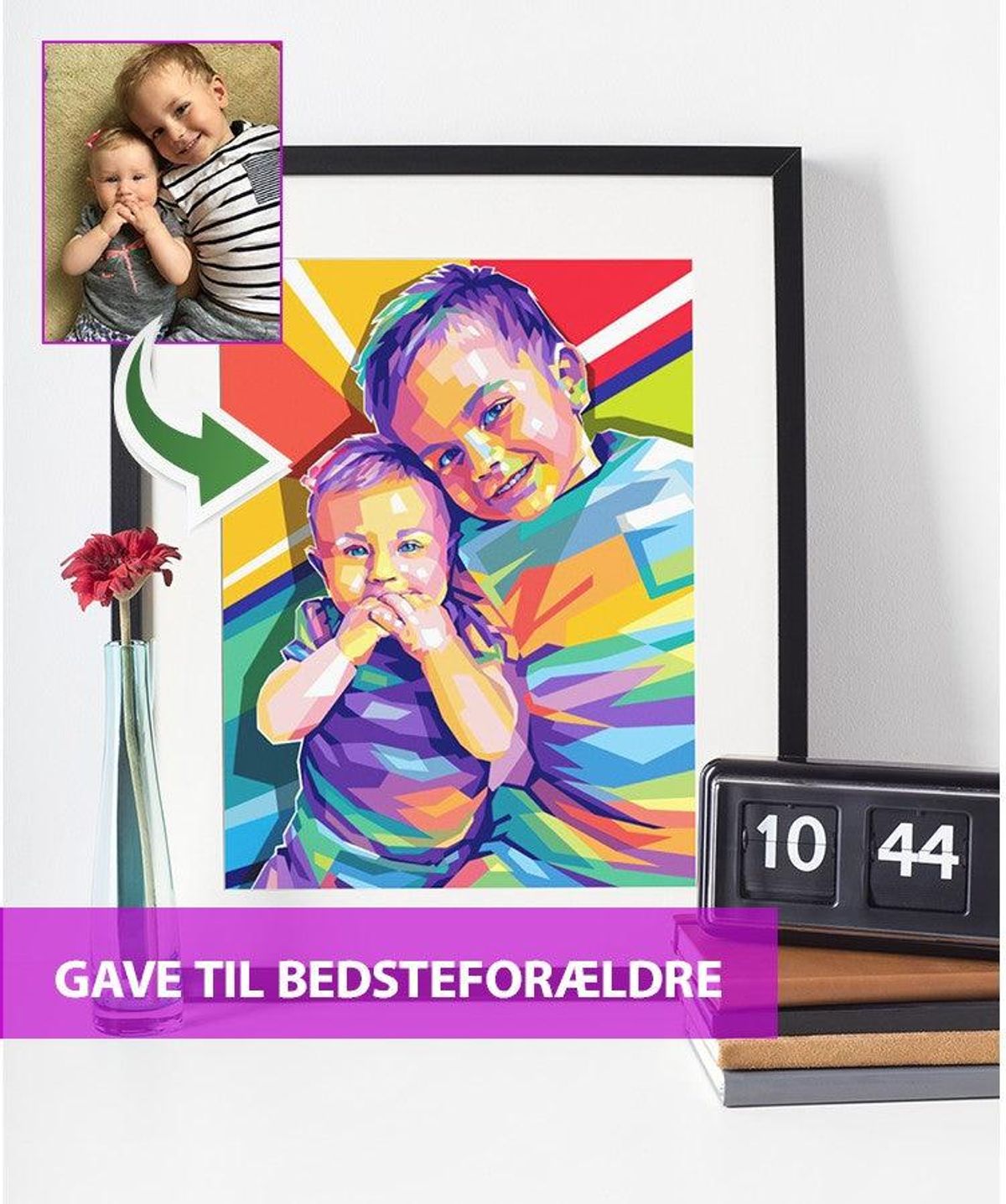 Gave til bedsteforældre - pop art tegning efter dine fotos