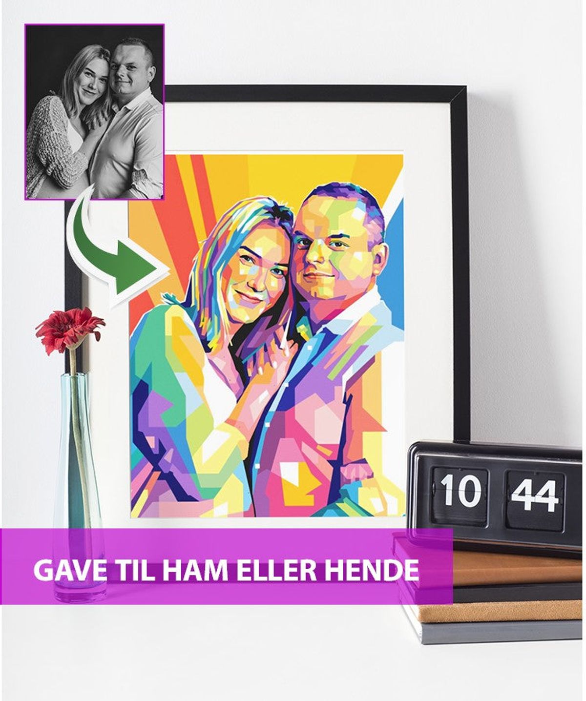 Gave til ham eller hende - pop art tegning efter dine fotos