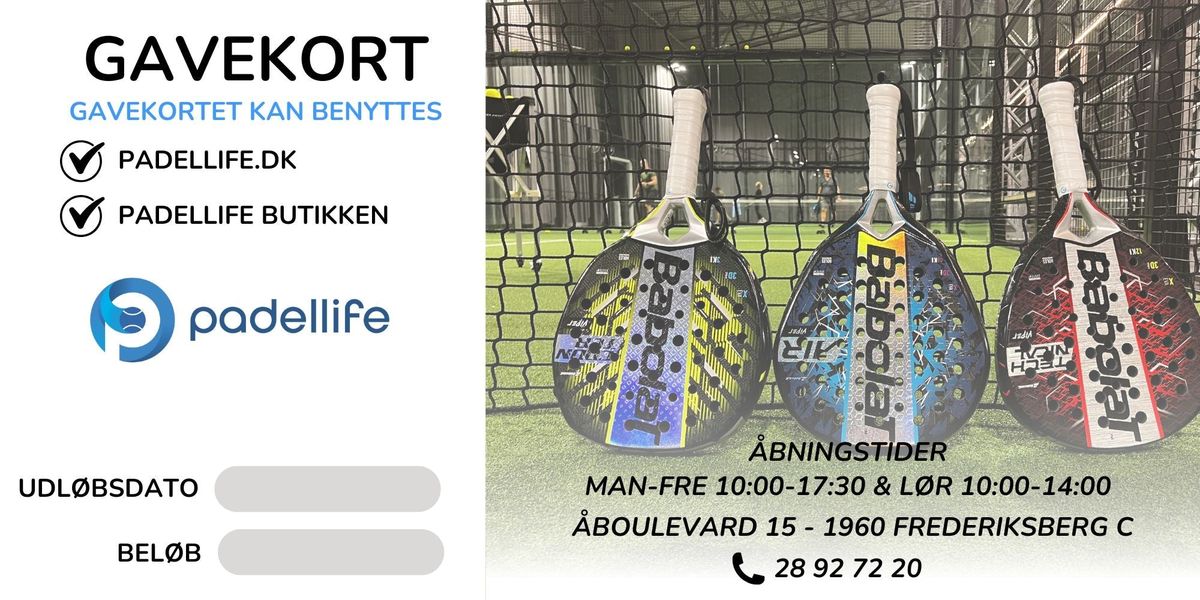 Gavekort til Padellife - 1.000,00 kr.