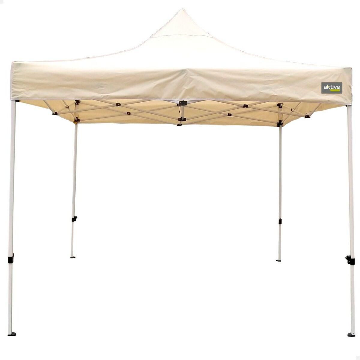 Gazebo Aktive Foldbar Justerbar højde Stål Polyester 420D Oxford Flødefarvet 300 x 320 x 300 cm