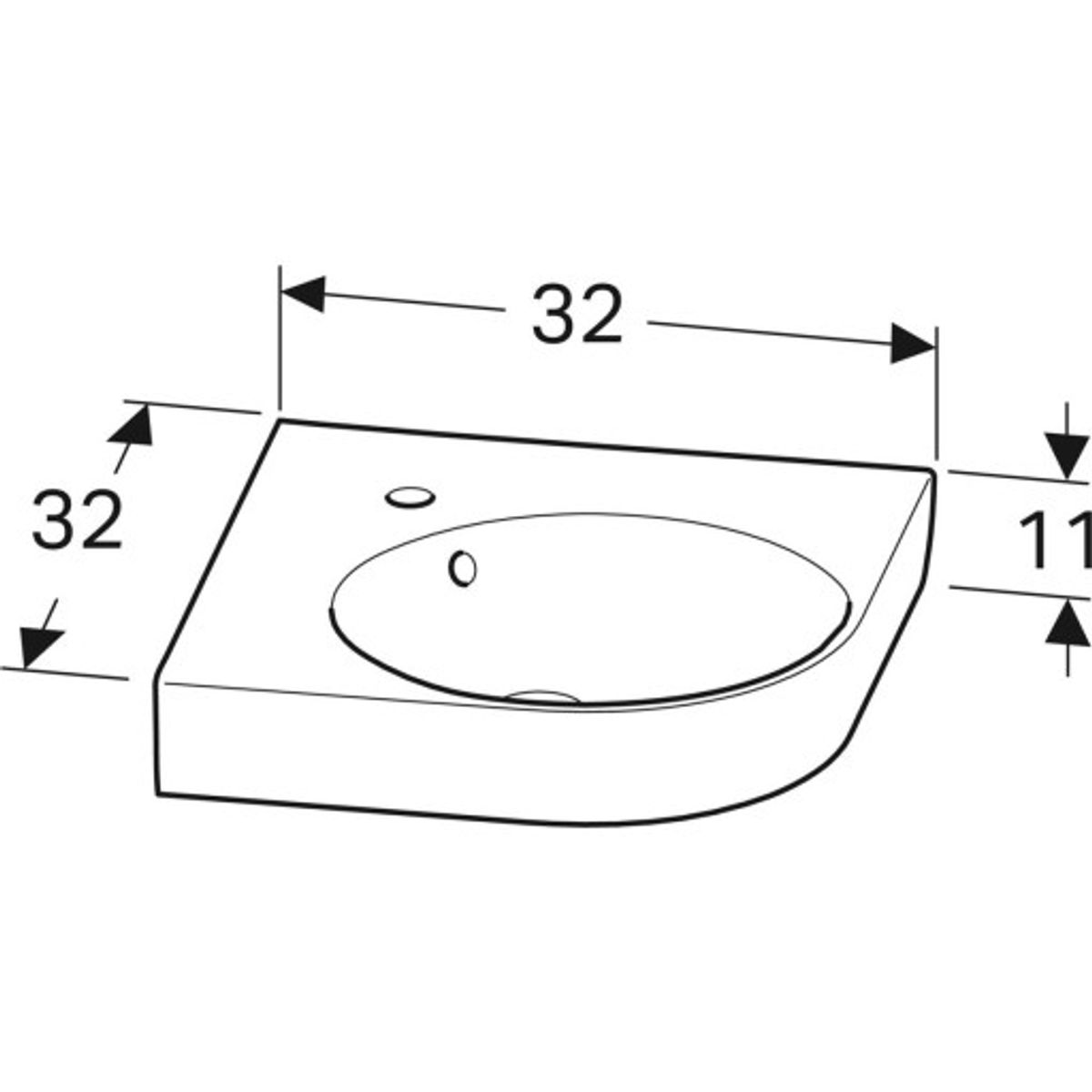 GEBERIT håndvask 450x395x155mm hh midt m/overl hjørne porcelæn