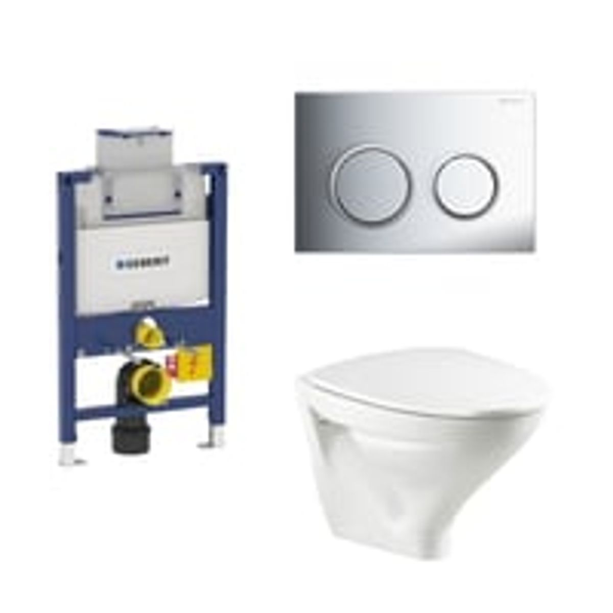 Geberit Omega 82 cm toiletpakke, inkl. If Sign 6875, If Clean + SoftClose toiletsde, og Omega20: Krom med matkrom ringe trykknap