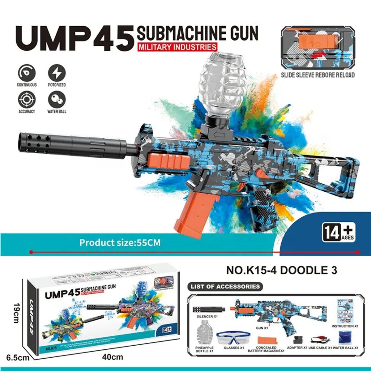 Gel Blaster UMP 45 Mini - Blue Camo