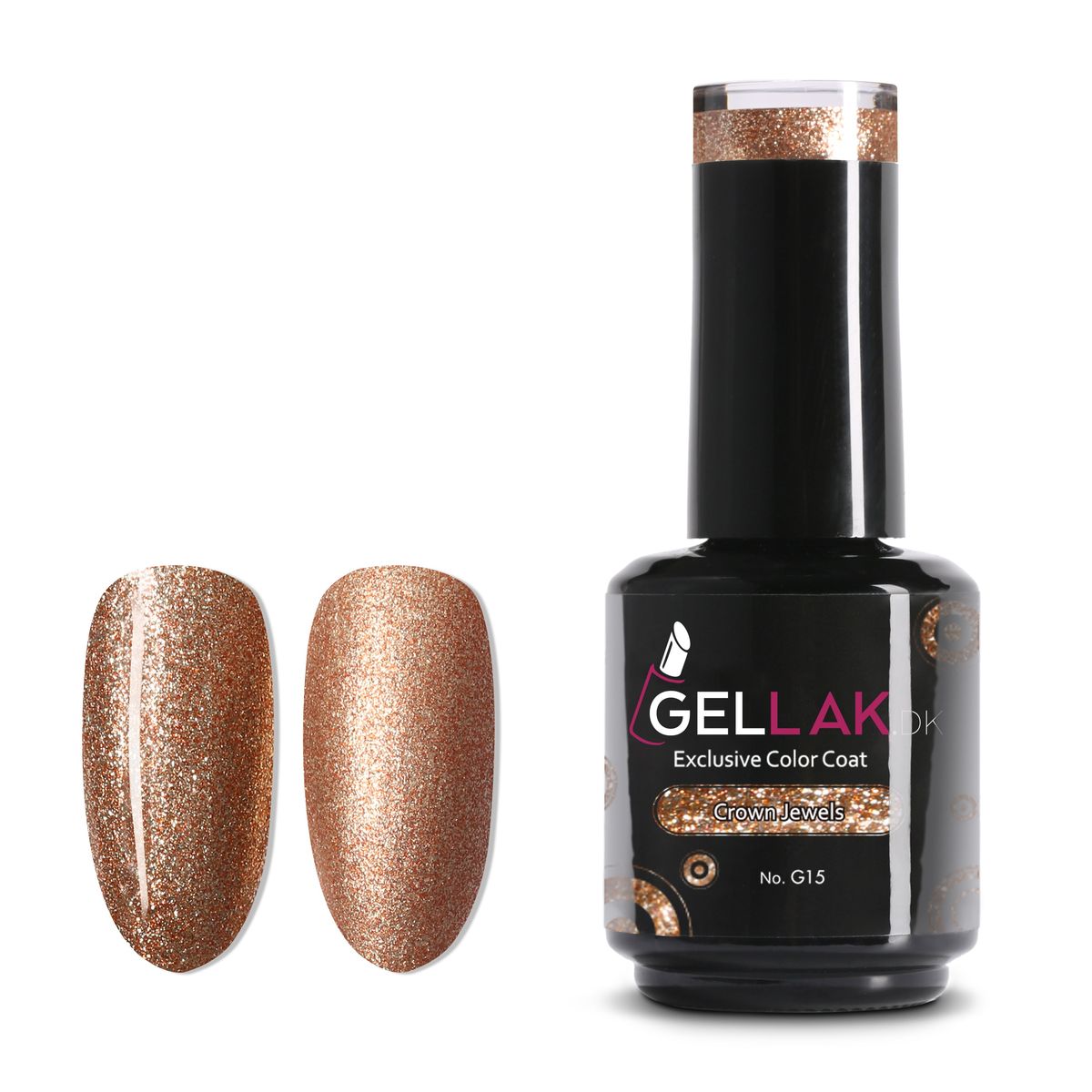 Gel Neglelak Guld Glimmer | 15 ml | Crown Jewels No. G15 | Gellak.dk