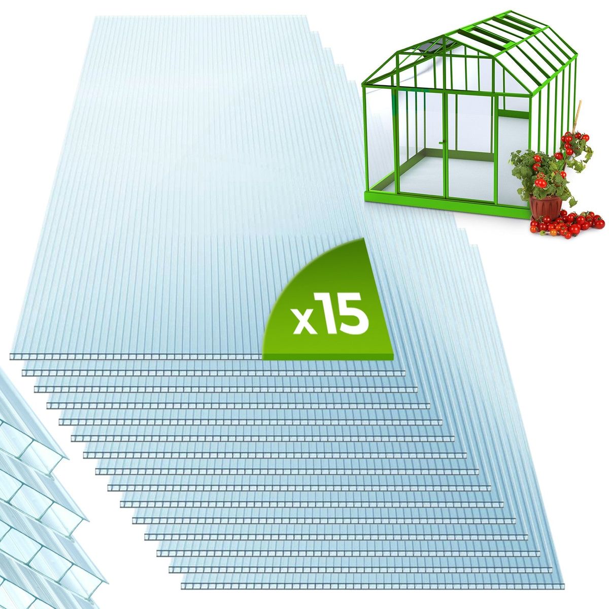 Gennemsigtige Polycarbonat Plader til drivhus - 4 mm, 11 m ² Dobbelt Lag 1210 x 605 mm