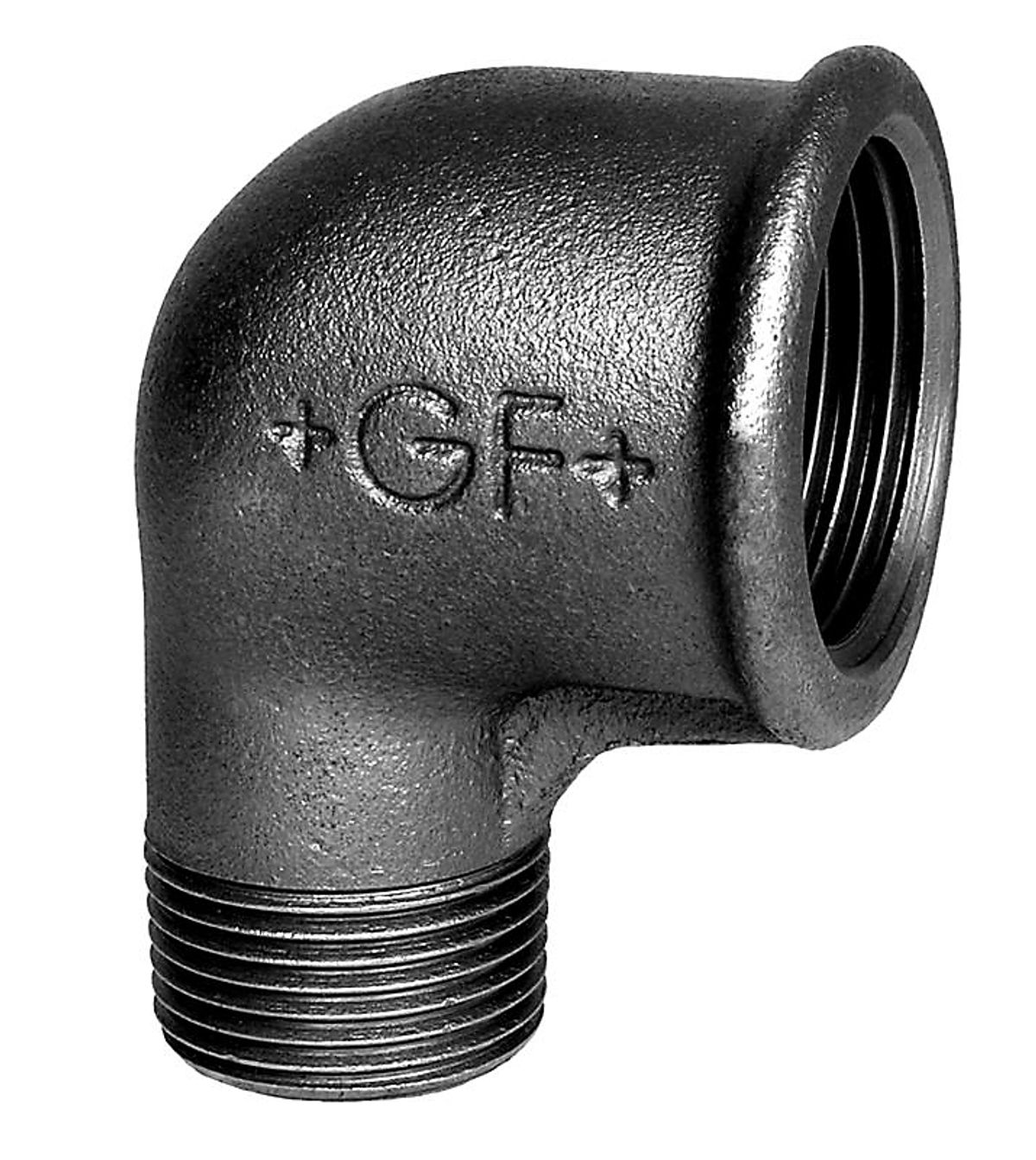 Georg Fischer vinkel 90° sort reduceret 1/2-3/8'' muffe-nippel