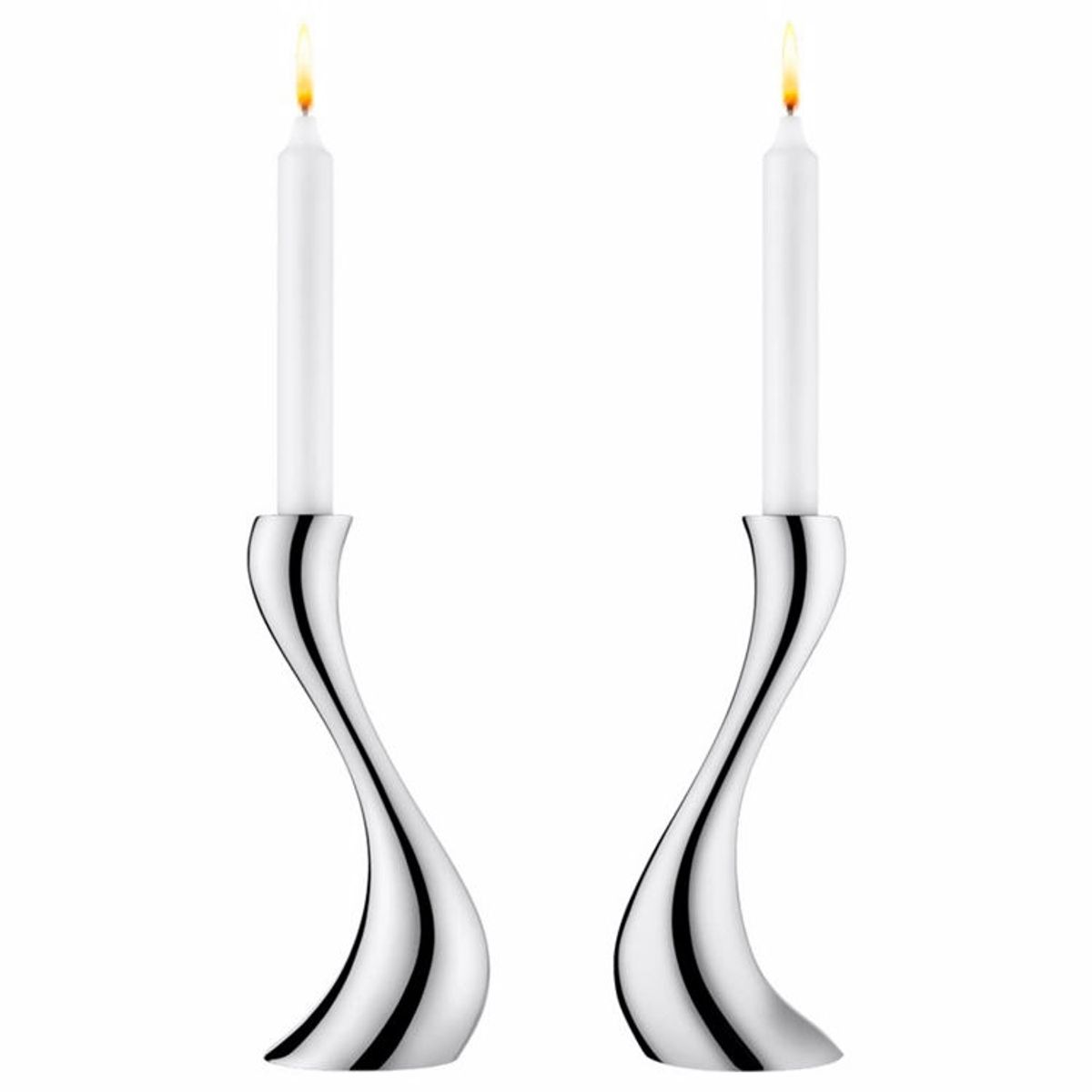 Georg Jensen Cobra Lysestager medium (2 stk.) m. Lys - Blankt Rustfrit Stål