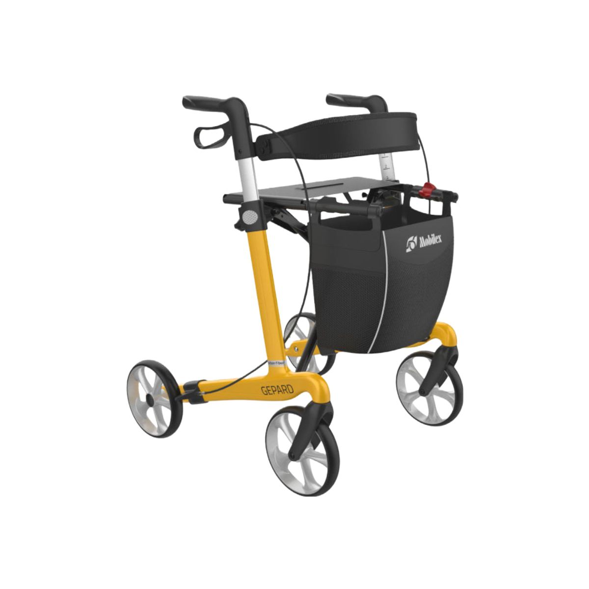 Gepard letvægtsrollator | Mobilex - 5,1 kg, kulfiber, inkl. taske, ryglæn og stokkeholder - Medium (standard) HD MED HØJ BRUGERVÆGT