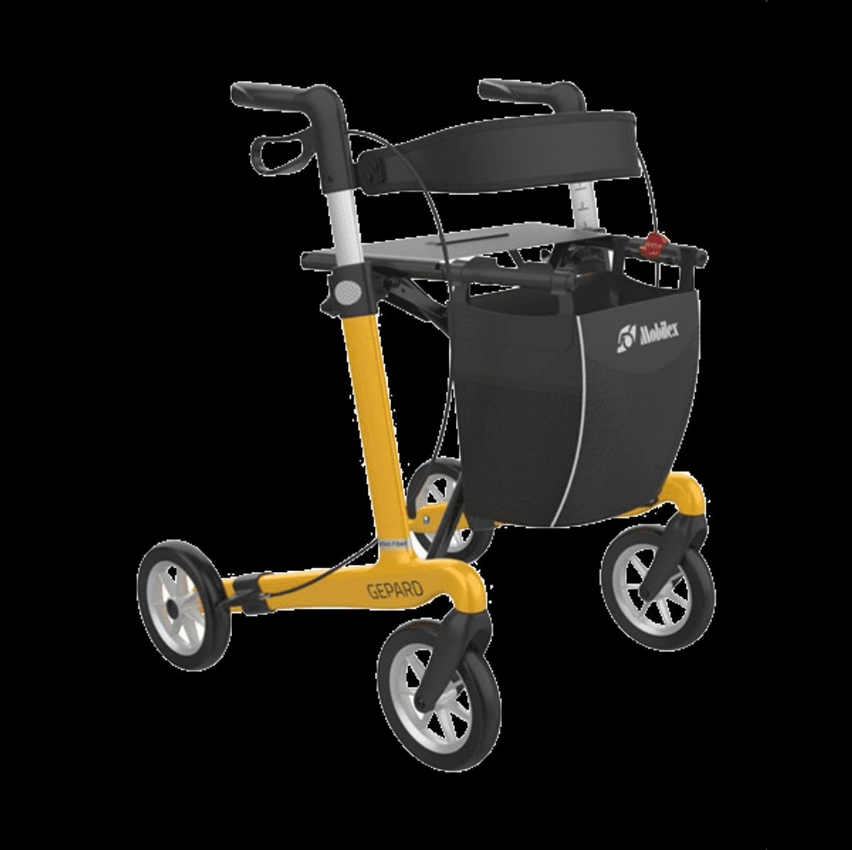 Gepard rollator i carbon med softhjul - Gul - 62 cm.