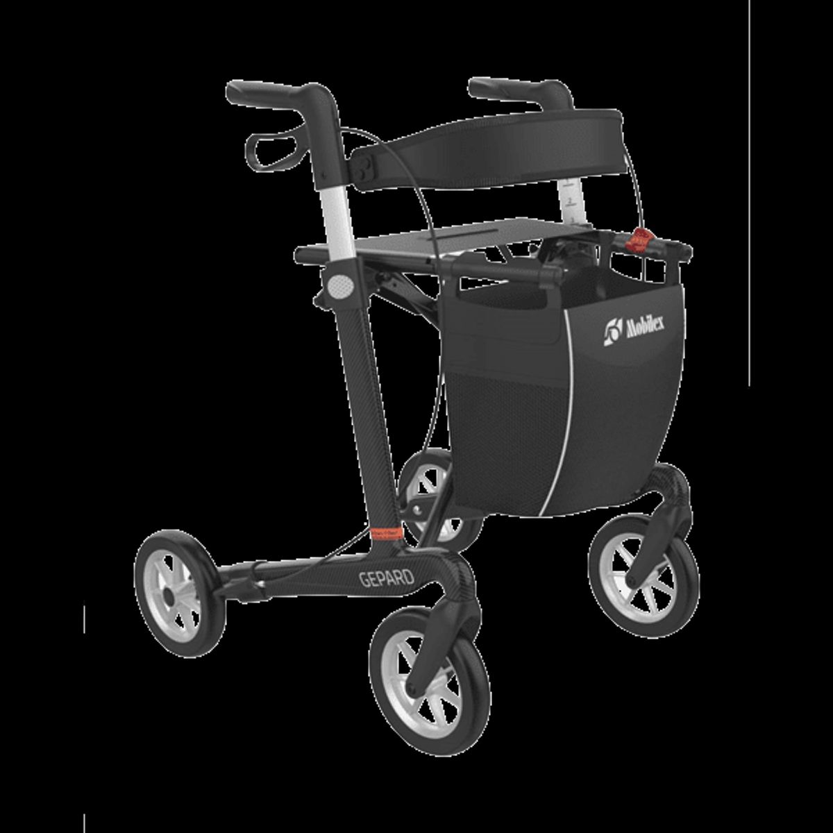 Gepard rollator i carbon med softhjul - Sort - 55 cm.