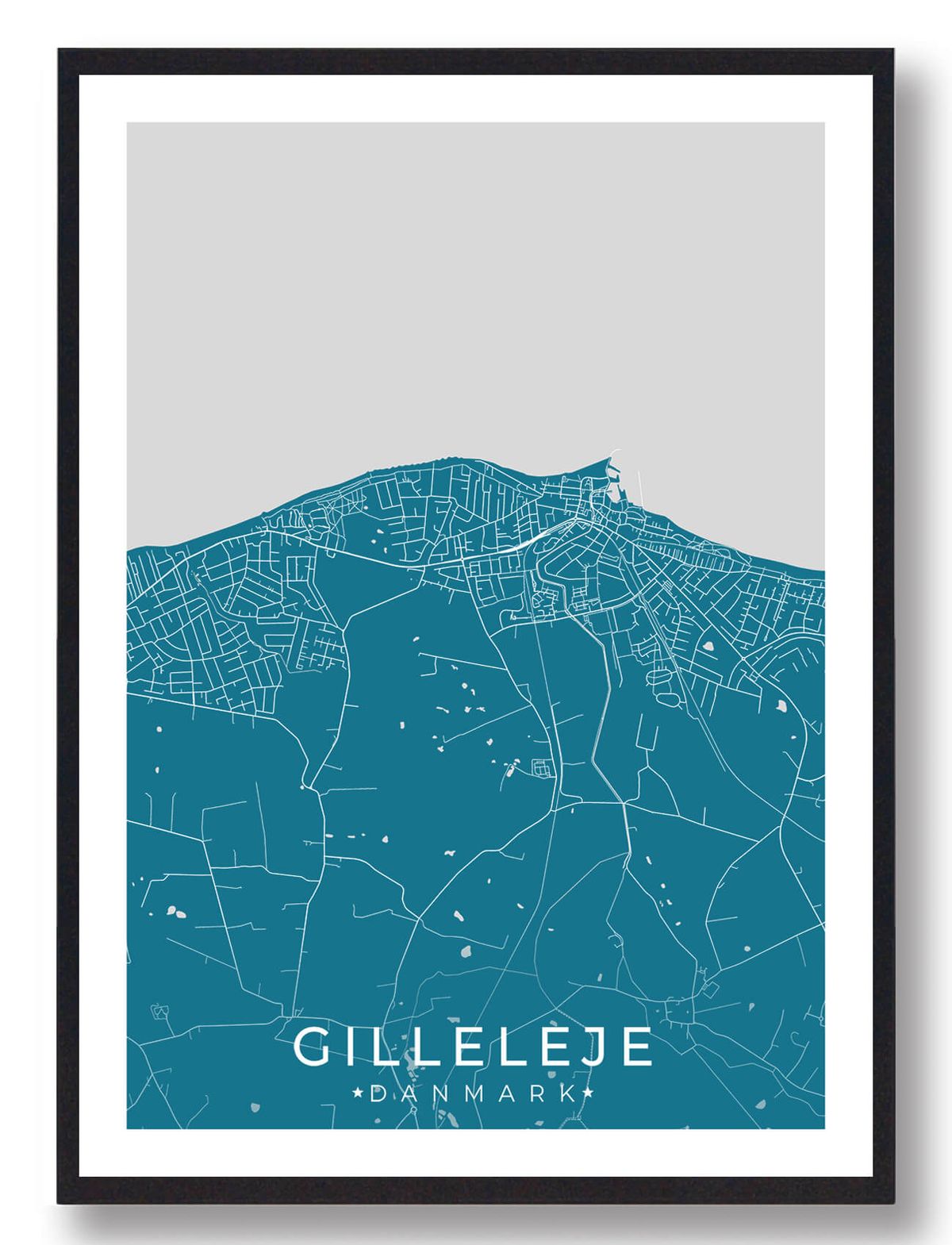 Gilleleje by plakat - blå (Størrelse: L - 50x70cm (B2))