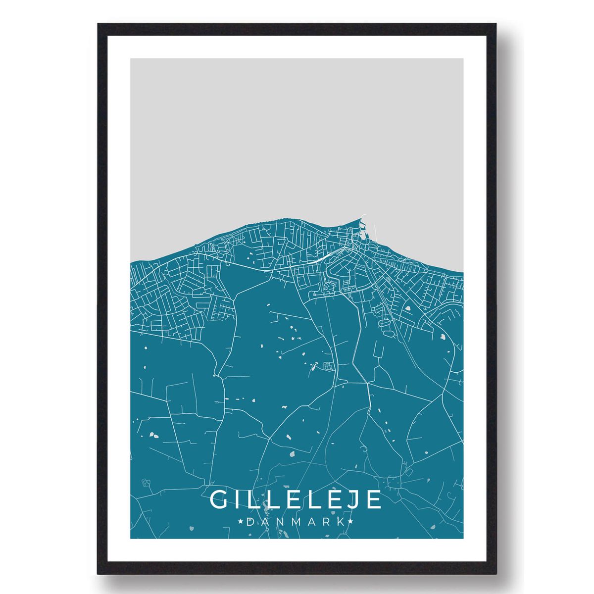 Gilleleje by plakat - blå (Størrelse: S - 21x29,7cm (A4))