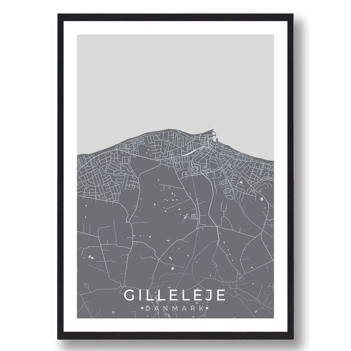 Gilleleje by plakat - grå (Størrelse: M - 30x40cm)