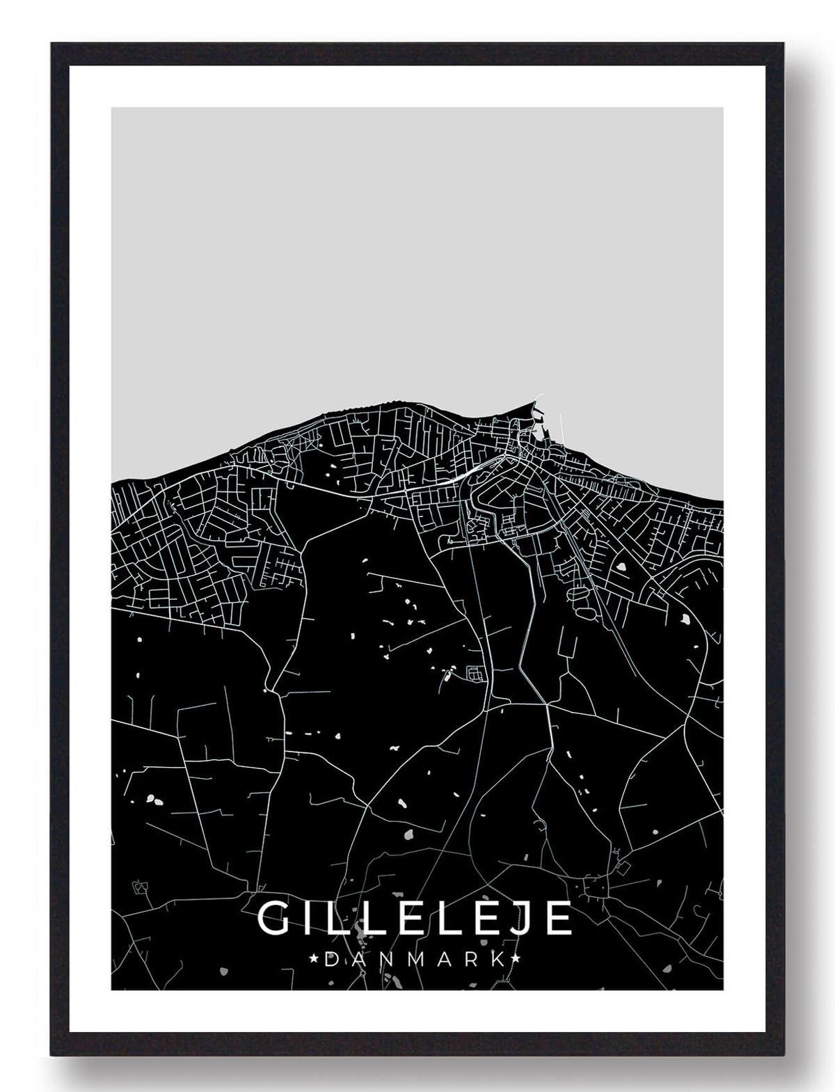 Gilleleje by plakat - sort (Størrelse: L - 50x70cm (B2))