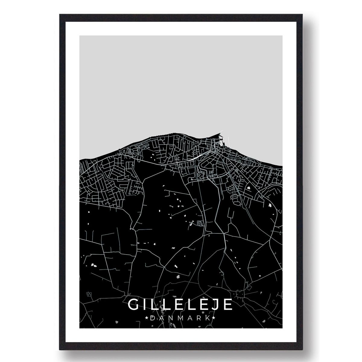 Gilleleje by plakat - sort (Størrelse: M - 30x40cm)