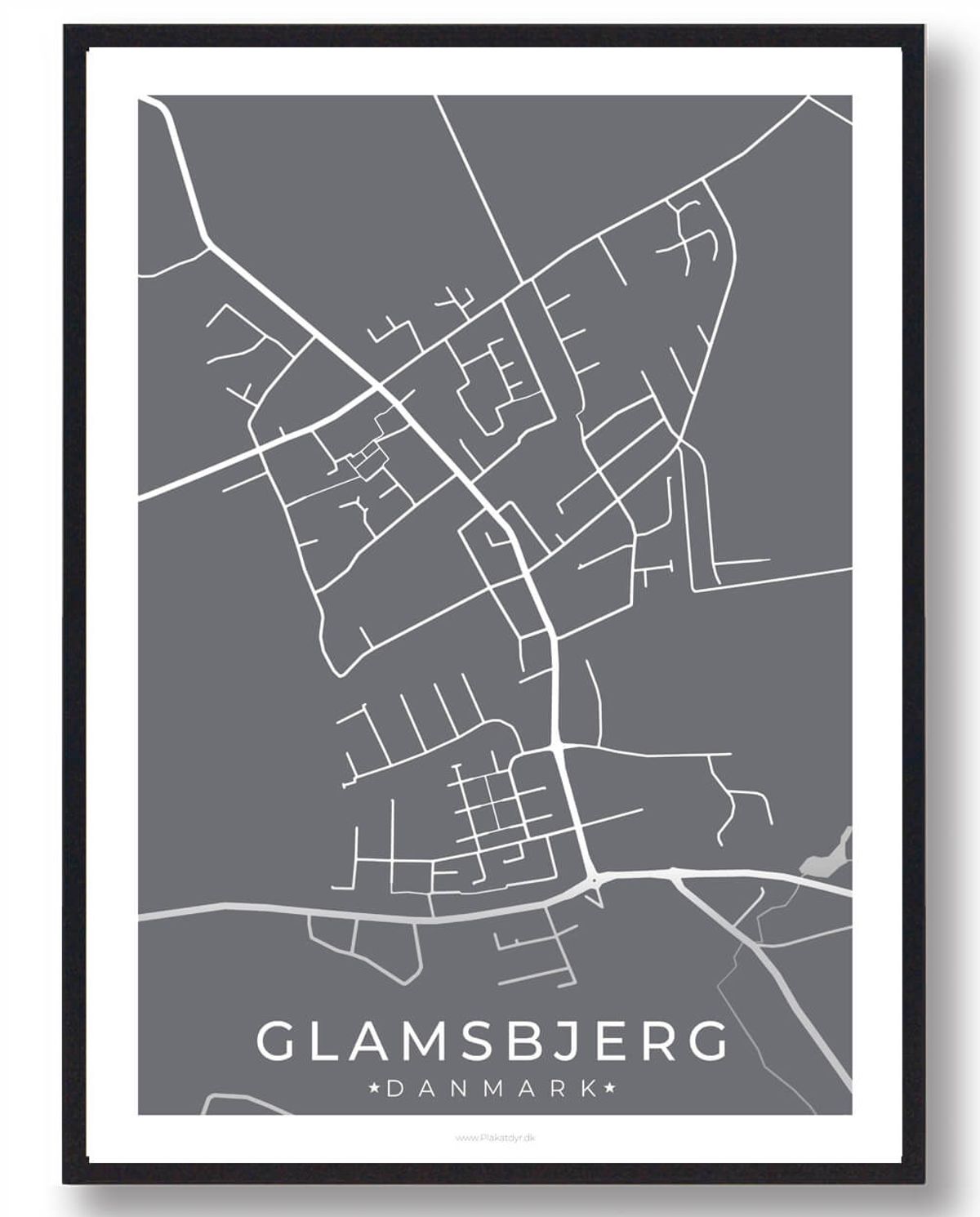 Glamsbjerg by plakat - grå (Størrelse: M - 30x40cm)