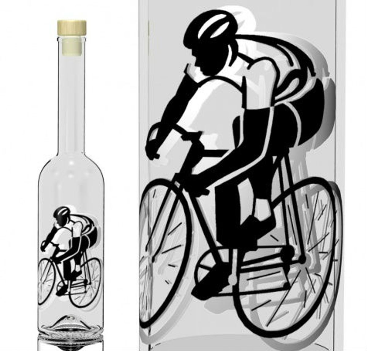 Glasflaske - Flaske med cykelrytter - 500 ml.